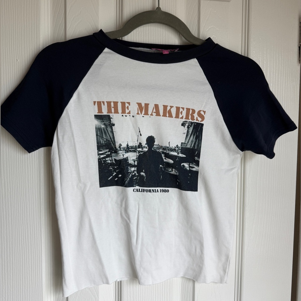 EDIKTED Baby Tee The Makers White / Navy Blue Black Mini Short Sleeve Shirt M